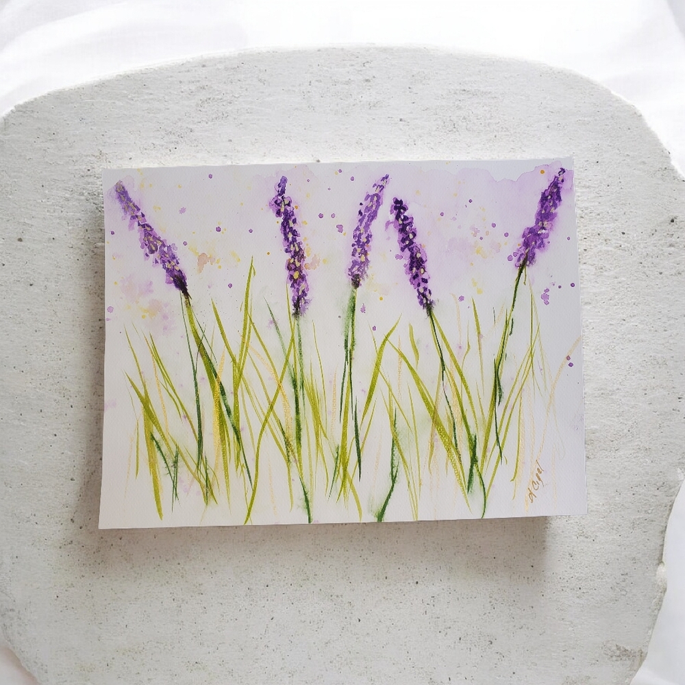 Purple Floral Watercolor Art.  9in. X 12in.